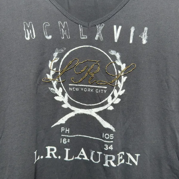 Lauren Ralph Lauren Women Cotton Tee‎ Large Petite Black New York City Indie - Image 3