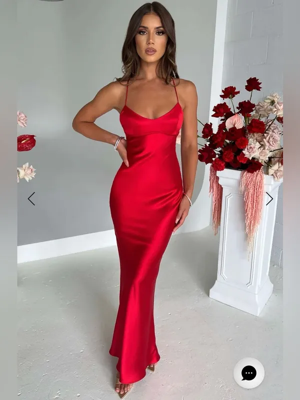 Babyboo NWT Medium Vibrant Red Satin Maxi Dress Elegant Baddie Formal Party - Image 3