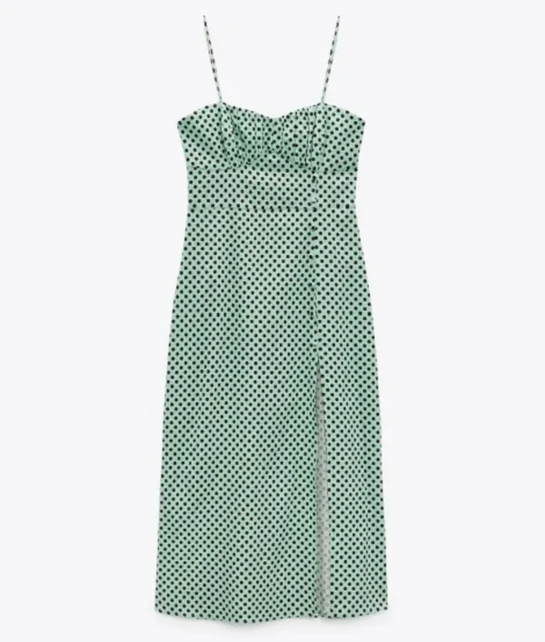 ZARA Turquoises Linen Blend Polka Dot Dress - Image 4