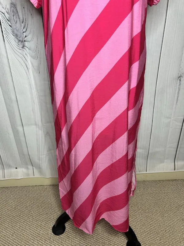 Entro Women’s Maxi Shirt Dress Sz S Diagonal Striped Collared Short Sleeve Pinks - Image 3