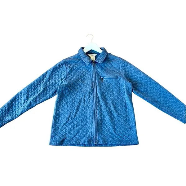 L.L. Bean blue quilted full zip collared sweater size small - Image 2