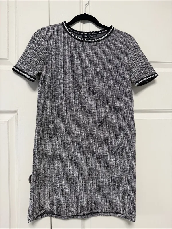 Zara Gray and Black Tweed-Effect Mini Dress - Image 2