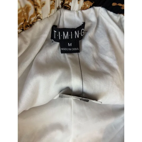 TIMING Wide Leg Pants Womens Size M White Gold‎ Black Baroque Scroll Print NEW - Image 6