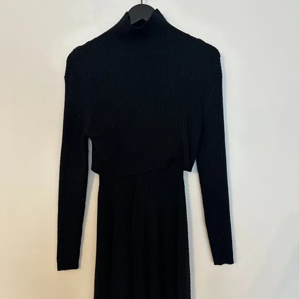 STITCHDROP 2-fer Mock Neck Sweater Dress in Black Size Large - Image 4