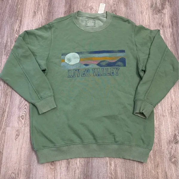 Aerie River Valley Graphic Sweatshirt Sage Green Oversized Crewneck XS NWT - Image 2