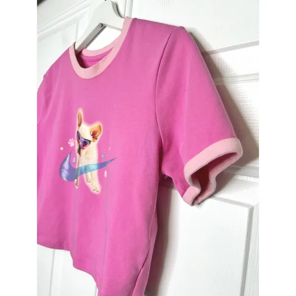 Nike Japan Cropped Pink French Bulldog‎ Graphic Tee XL - Image 3