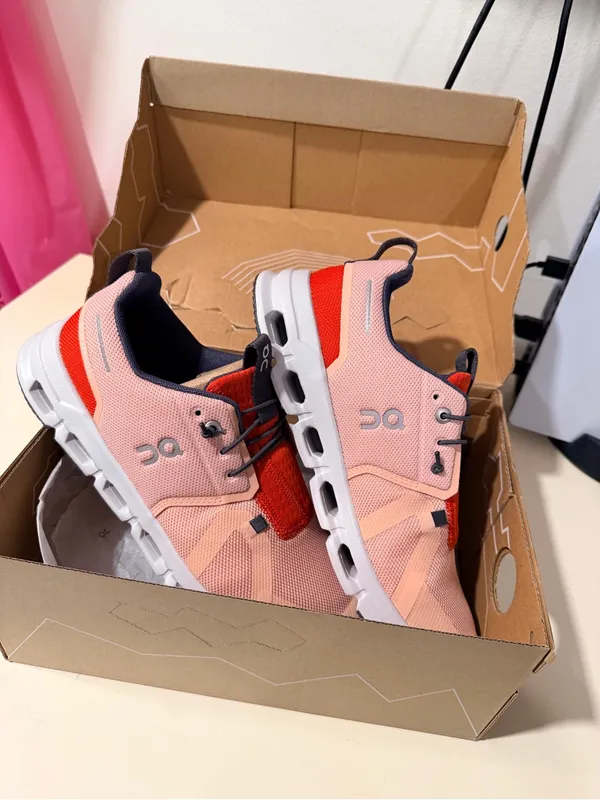 On Pink and Red Lightweight Athletic Sneakers - Image 2