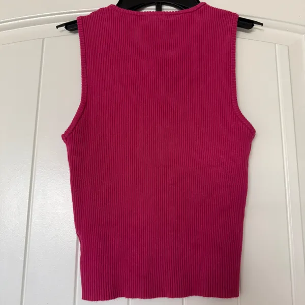 Hot Pink Ribbed Button-Up Tank Top 💖 Y2K Barbie Core | Size S/M | Stretch Knit Summer Essential - Image 7