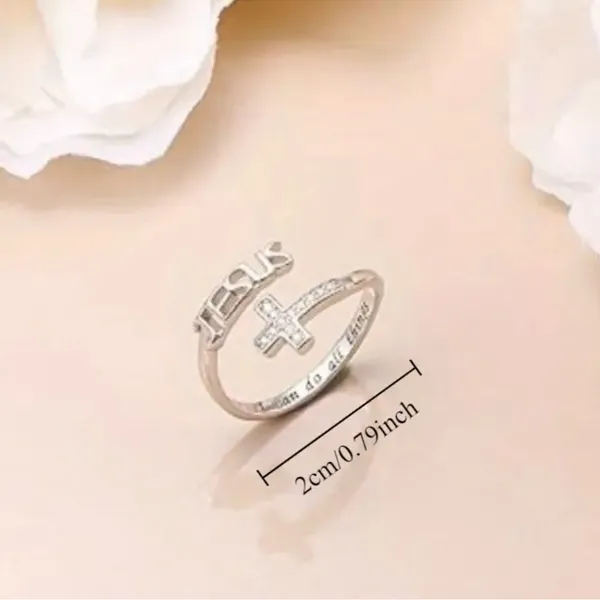 Stainless Steel Silver Engraved Ring “I can do all things” Adjustable Ring S 7-9 - Image 6