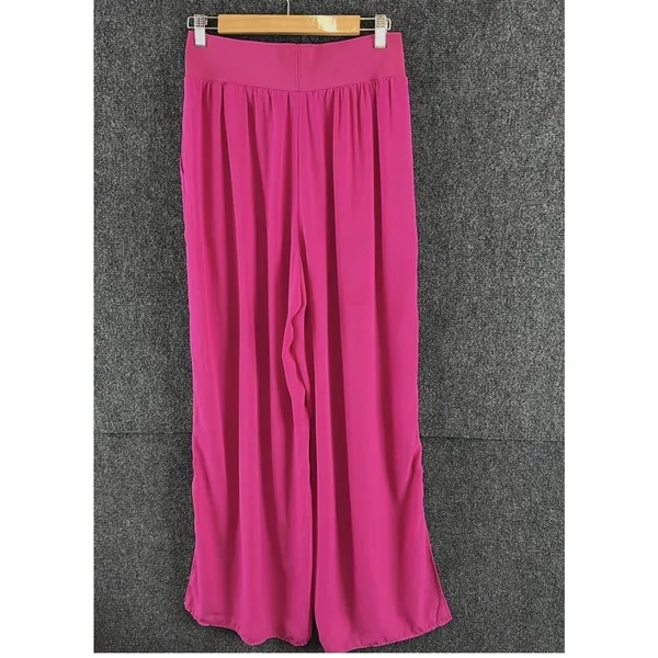 Banana Republic Fuchsia Pink Wide Leg Palazzo Pants Slits Pockets Size Large - Image 2