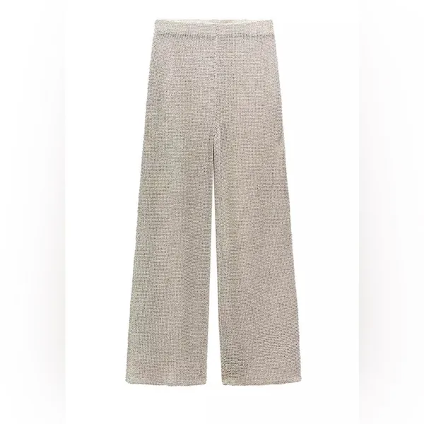 Zara NWT Beige Textured Bouclé Wide Leg Pants Size M - Image 2