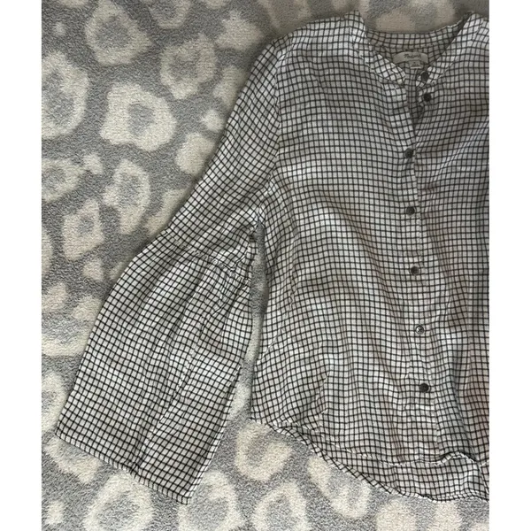 Madewell Bell‎ Sleeve Button-Down Top in Windowpane Size Medium Black White - Image 6