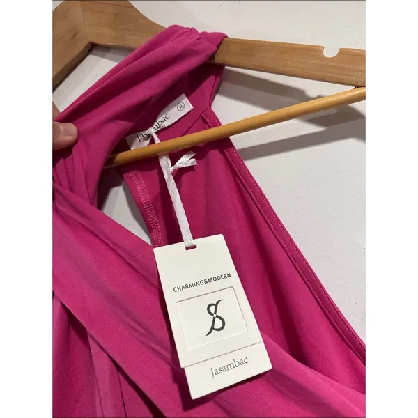 Pink halter cross cross stretch dress maxi sleeveless xl NEW - Image 2