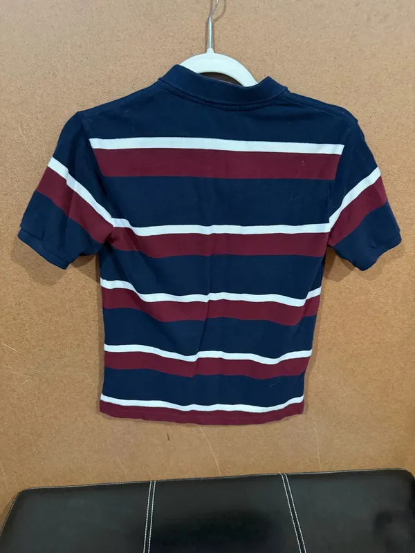 Polo Ralph Lauren kids polo shirt blue/ burgundy stripes M 10/12 - Image 5