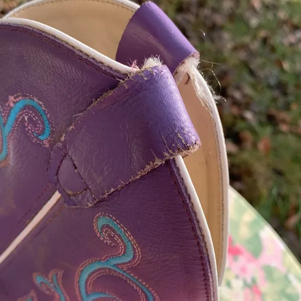 Old West Purple, Blue and Brown Embroidered Cowboy Boots Size 5D - Image 9