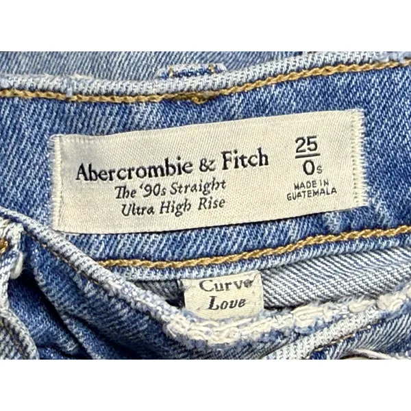 Abercrombie & Fitch Curve Love 90s Straight High Rise Blue Denim Jeans Size 25 0 - Image 3