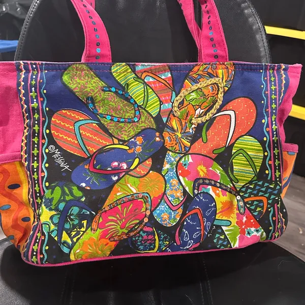 Bright Pink Multicolor Canvas Tote - Image 3