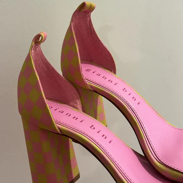 Gianni Bini Pink and Yellow Checkered Heels - Image 2