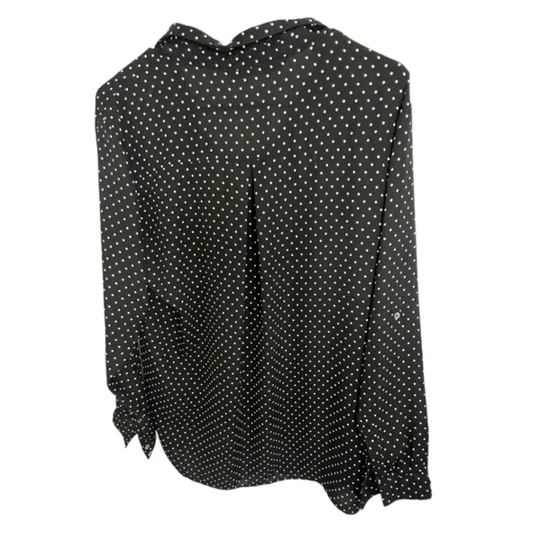 ZARA Black And White Polkadot Long Sleeve Button Up Blouse With Pockets - Image 4