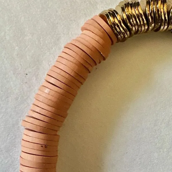 Canvas blue gold tone and peach stretchy clay disc bracelet - Image 9