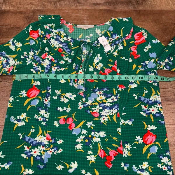 NEW Loft Ann Taylor Floral Bouquet Ruffle Tie-Neck Jacquard Long Sleeve Blouse - Image 7