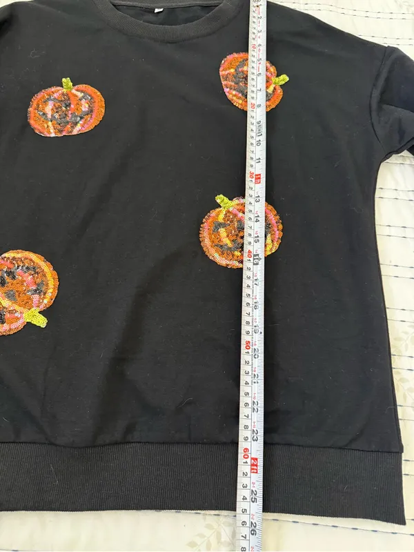 Black Sequin Pumpkin Halloween Sweatshirt Oversized Cozy Fall Medium NWOT - Image 5