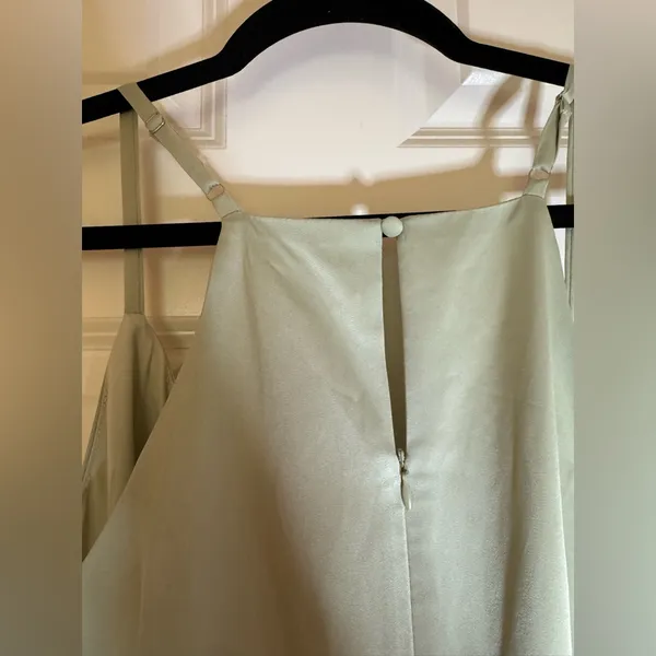 NWT Lulus What a Stunner Sage‎ Green Satin Asymmetrical Mini Dress, Medium - Image 9