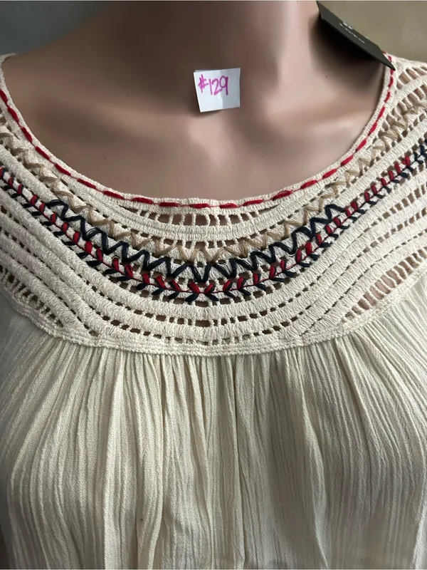 Intu Boho Crochet Yoke Cream Women's Blouse Top SM NWT - Image 7