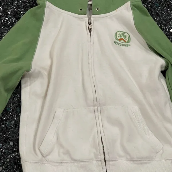 Women’s Abercrombie & Fitch Green & White Small Zip Up Hooded Jacket - Image 2