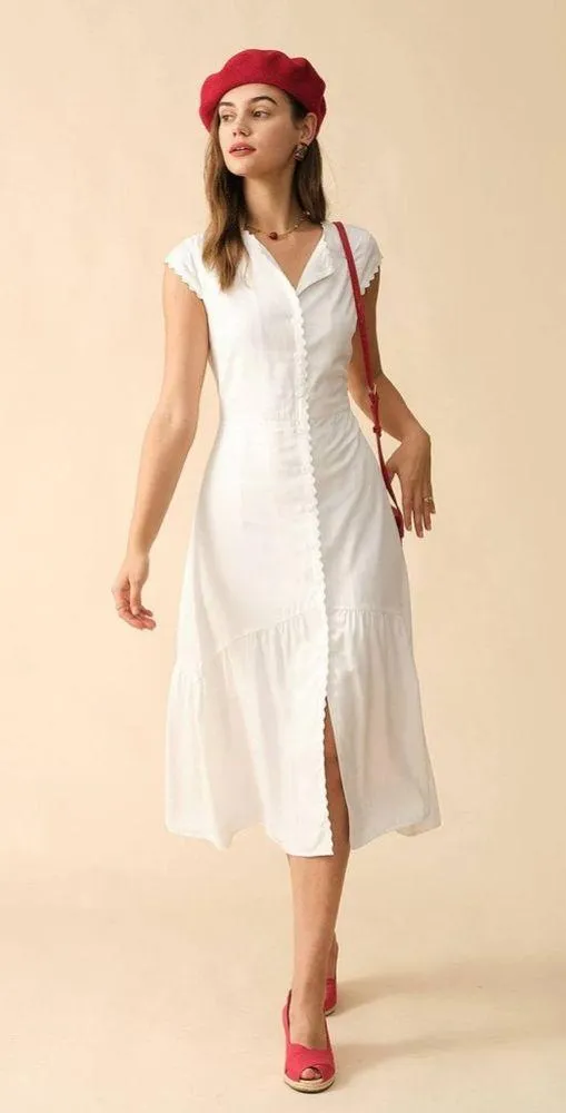 Rihoas Solid White Color Lapel Midi Dress - Image 6