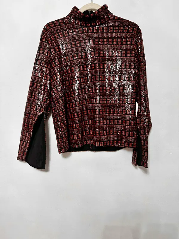 high collar long sleeve sequin top - Image 2