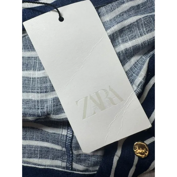 Zara Women’s Navy Blue Tailored High Waist Shorts Gold Button Detail Size M - Image 8