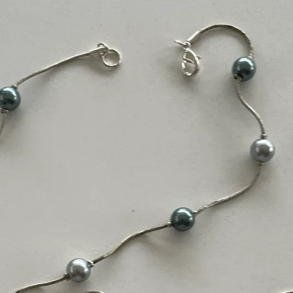 Premier Designs Silver tone metal Crystal bead Black pearl faux Necklace Quality 30” - Image 5