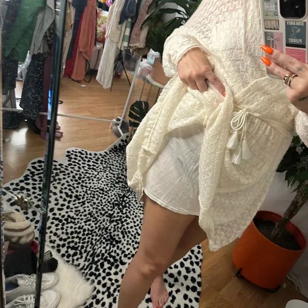 Free People Lace Sheer Long Sleeve Mini Dress Cream Size Small - Image 5