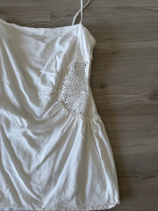 Beige Botany Side Crochet Detail Mini Dress - Image 2