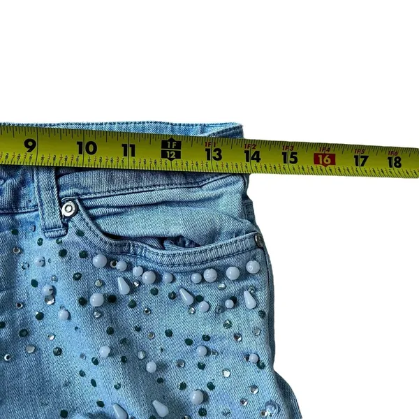 Cache Blue Embellished Bedazzled Rhinestones Beaded Flare Jeans Women 4 | 65-4 - Image 9