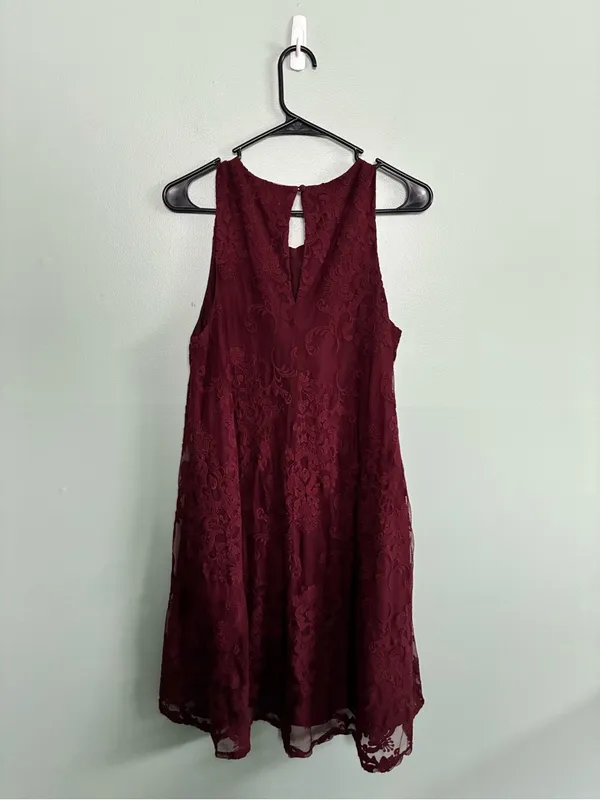 BB Dakota Candence Dress Floral Lace Burgundy Sleeveless Small Christmas Swing - Image 4