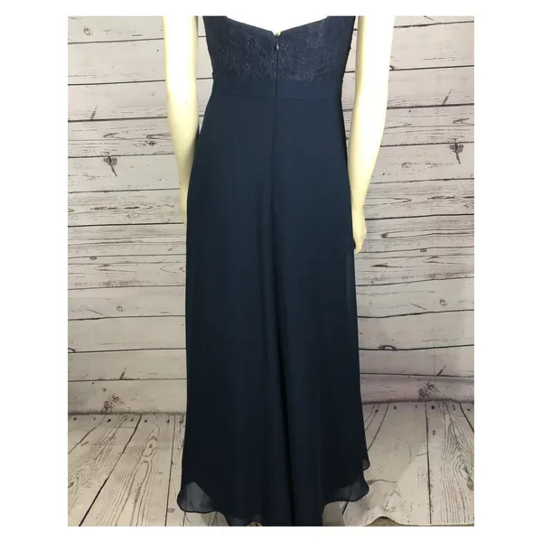 Azazie Navy Lace Chiffon Open Back Bridesmaid Formal Maxi Gown X Small - Image 9