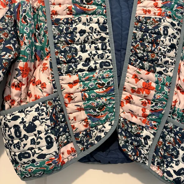 Quilted Floral Boho Cropped Jacket XL Blue - Image 4
