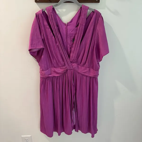 NWT by Anthropologie Purple Satin V Neck Vibrant Mini Dress Size 16‎ - Image 4