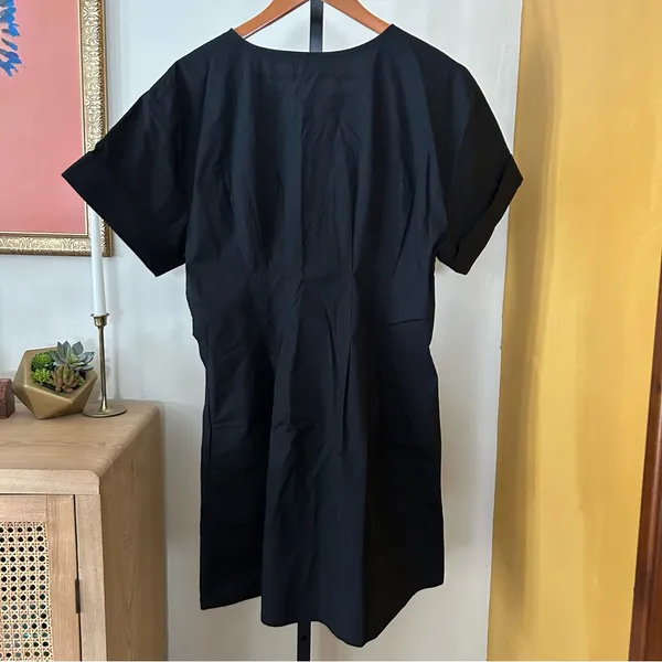 J. Crew Wren Mini Shirt Dress Cotton Blend Poplin Pleated Black $158 NWT Size 14 - Image 8