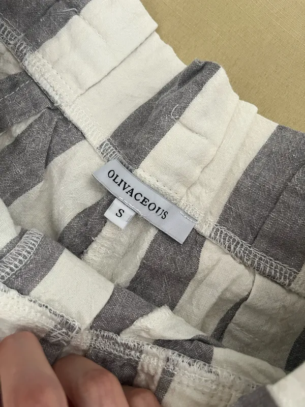 Cream and Gray Striped Linen Pants - Image 3