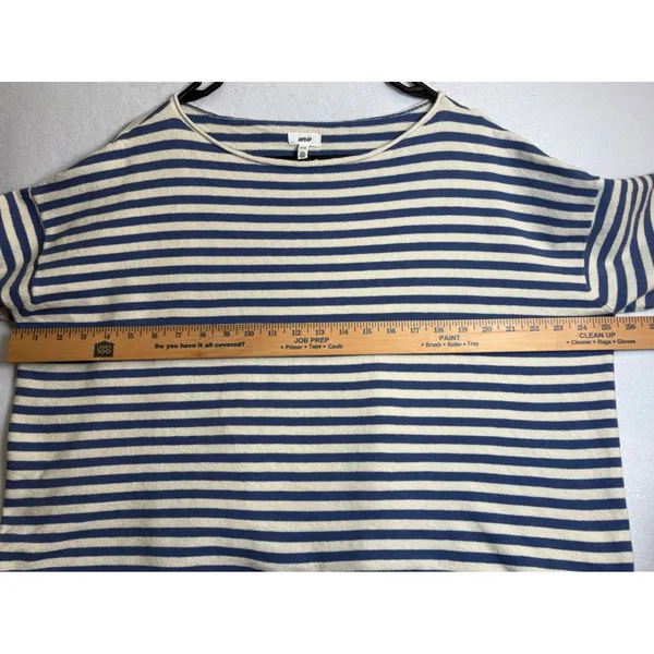 Aerie Women Blue Cream Striped Long Sleeve Boxy Boat Neck Top Size M - Image 10