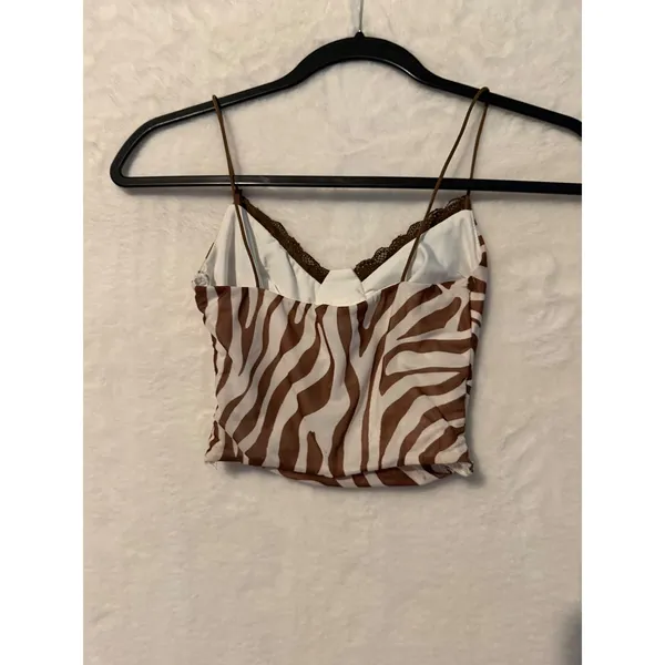 Princess Polly Zebra Print Lace‎ Trim Crop Top Brown White Camisole Size 0 - Image 6