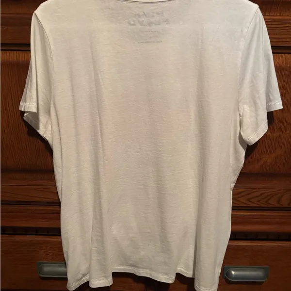 Lucky Brand White Short Sleeve Graphic Tee with Pink and Blue Print - Image 5