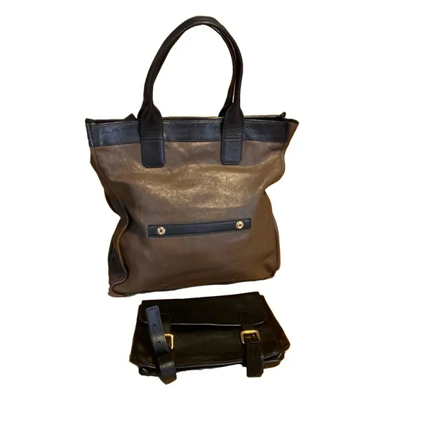 Chloé FRONT POCKET TOTE BAG IN BROWN & BLACK LEATHER W/DETACHABLE POUCH - Image 6