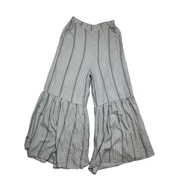 Joyous Striped‎ Wide Leg Ruffle Tiered Pants Womens Medium Black Creams Viscose - Image 2