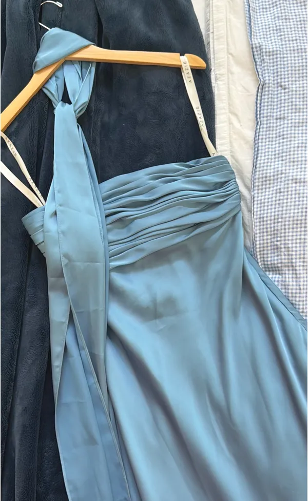 Azazie Bridesmaid Dress Satin Strapless with Neck Scarf - Image 4