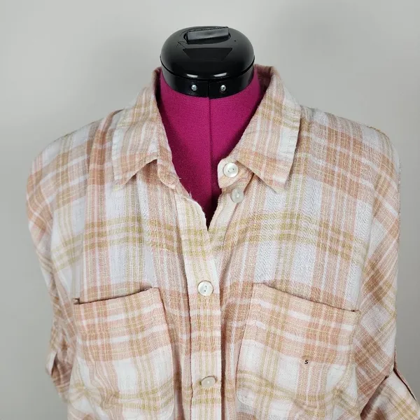 American Eagle Linen Blend Oversized Plaid Shirt - Image 14