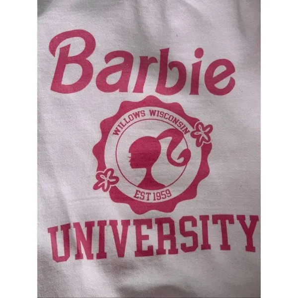 NWOT Barbie Doll University Crewneck Sweatshirt Pink M - Image 2